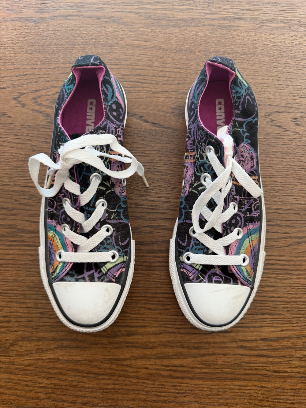 Converse Black Canvas Low-Top Sneakers with Rainbow Chalk Drawing Accents - Picture 1 of 5